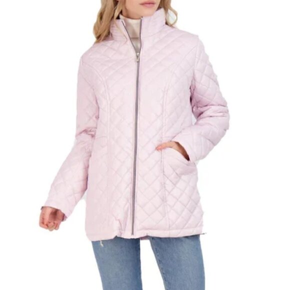 NWT Via Spiga quilted car coat size L in lilac with stand collar and two pockets - Picture 2 of 15